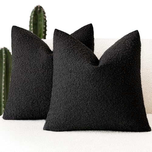 Foindtower Decorative Textured Boucle Throw Pillow Covers 16x16 Inch,Black - color: Black, size: 16" x 16" (Pack of 2)