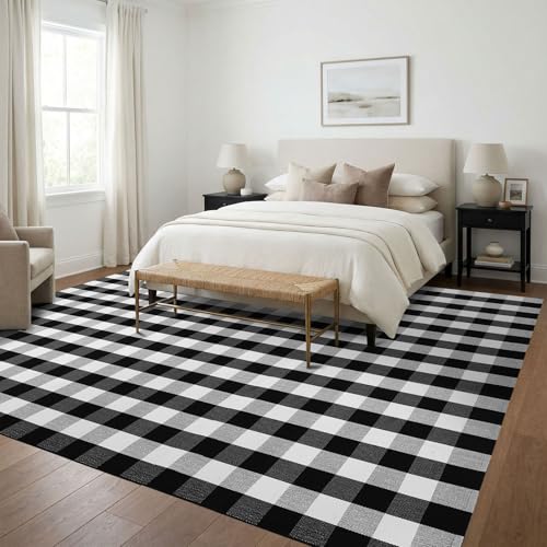 KILOCOCO Buffalo Plaid Checkered Rug 7.5x10 ft Black White Living Room Rug - color: Black and White, size: 7'6" x 10' (Rectangular)