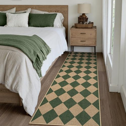 Lahome Checkered Easy Jute Kitchen Runner Rug, 2x8 Outdoor Rugs Washable - color: Deep Green/Nature-2, size: 2'6" x 8' (Runner)