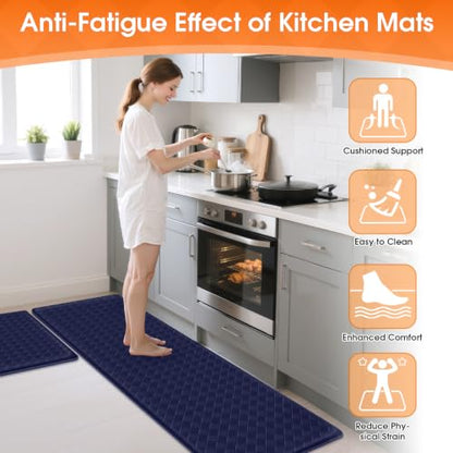 TranquilRelax 2-Piece Kitchen Mats, Cushioned Non-Slip Floor Mats, Blue - color: Blue, size: 2-Piece | 30"+59" | Standard