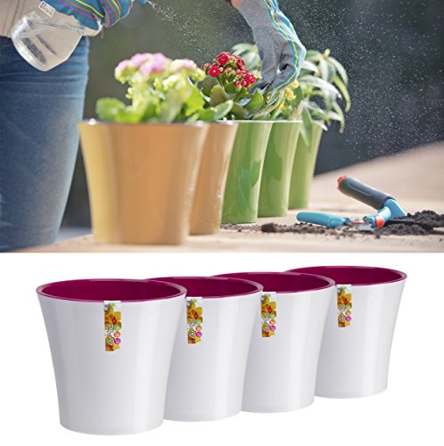 Santino Self Watering Planters Arte 4.3 Inch White/Purple Flower Pots Set of 4 - color: White/Purple - Set of 4, size: 4.3-Inch