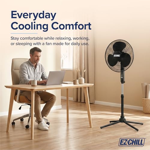 EZ-CHILL 16" Oscillating Pedestal Fan with Folding Base - Black - color: Black