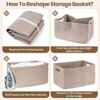 Optish 95L Large Woven Blanket Basket, Cotton Rope Laundry Basket, Brown - color: Brown, size: 24" x 17" x 13.5"(95L)