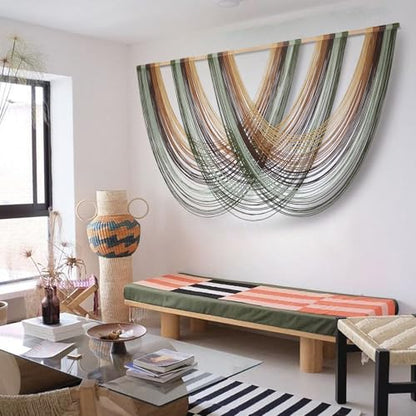 Macrame Wall Hanging Large Boho Wall Decor Yarn Wall Art Tapestry 57"W*31"L - color: Yellow Green