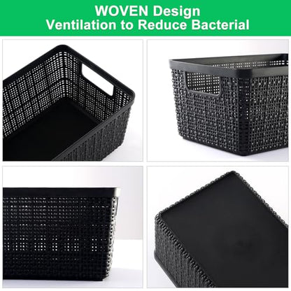 6 Pack Plastic Storage Baskets with Lid,Black Stackable Bins - color: Black