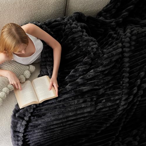 Bedsure Soft Full Size Fleece Blankets for Bed Black 84"x90" - color: Black, size: Full