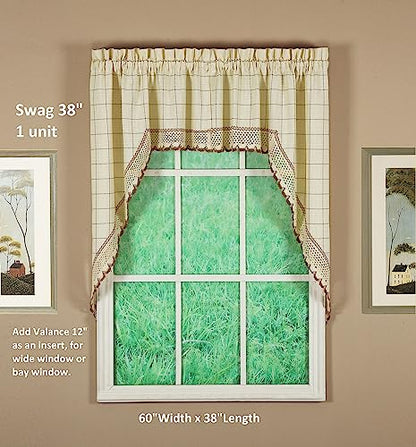 Today's Curtain Adirondack 2-Tone Crochet Swag 38", Ecru/Toast, 60W x 38L - color: Ecru/ Toast, size: 60"W x 38"L (Pack of 1)