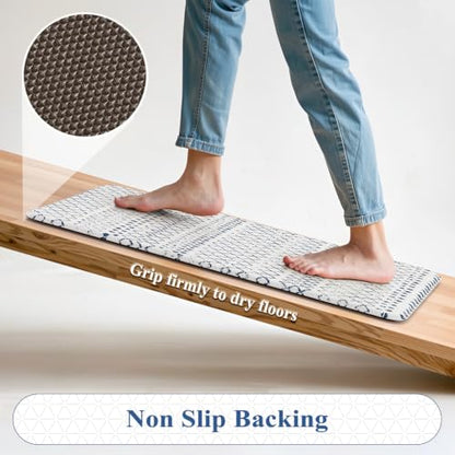 KIMODE Kitchen Mats 2PCS Cushioned Anti Fatigue Boho Kitchen Rugs and Mats - color: Light Blue Diamond, size: 17.3" x 47 "+ 17.3" x 29 "--0.47 inches