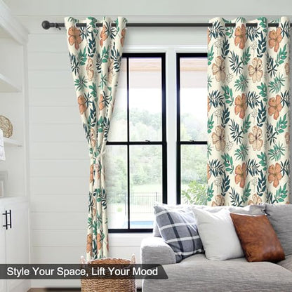 Spring Floral Blackout Curtains for Bedroom and Living Room, Farmhouse Thermal Insulated Black Out Curtains 84 Inch Length 2 Panels Set, Room Darkening Privacy Soundproof Curtains with Two Tiebacks - color: Flowers and Leaves