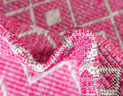 Unique Loom Outdoor Trellis Collection Area Rug - Tribal Trellis (2' x 6' 1" Runner, Fuschia/ Gray) - color: Fuschia/Gray, size: 2' x 6'1" (Runner)