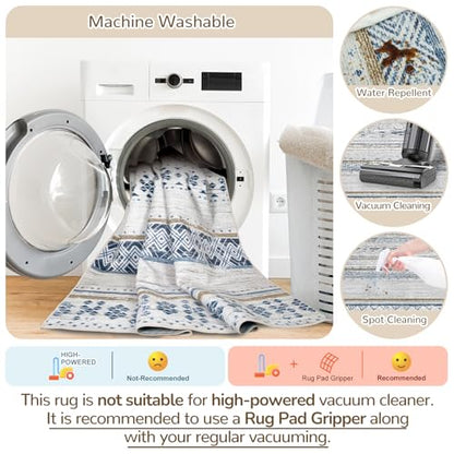 3x5 Washable Area Rugs for Living Room Boho Bathroom Rug Blue/Brown - color: Blue/Brown, size: 3' x 5' (Rectangular)