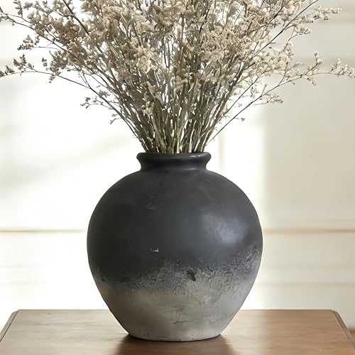 Rustic Farmhouse Ceramic Vase, 7.9 Inch, Terracotta Decor - color: Black