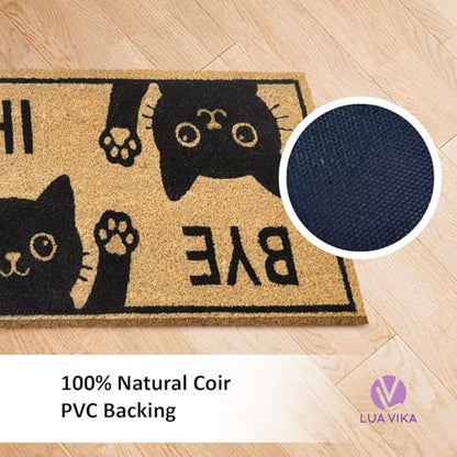 Funny Coir Door Mats Outside and Inside, Hi Bye Cat, 17 x 30 in - color: Hi Bye Cat