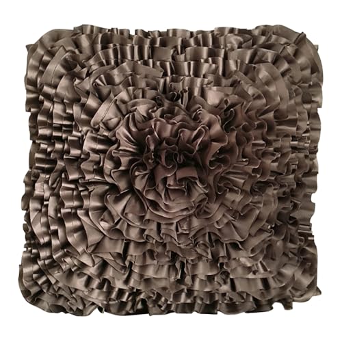 Brown Accent 3D Ruffle Decorative Throw Pillow Covers for Bed Sofa Couch - color: Brown