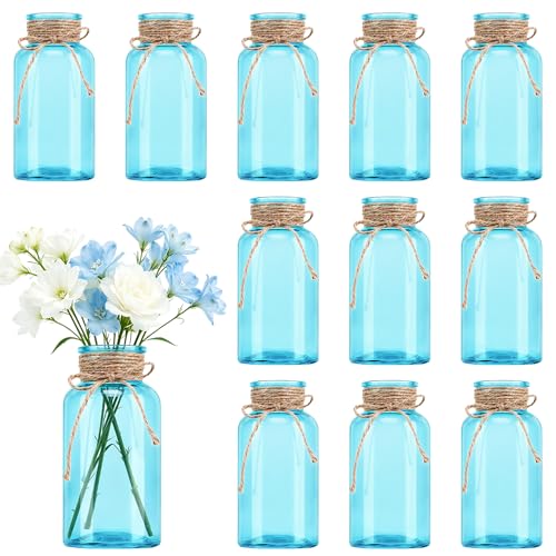 12Pack Mason Jar Vases for Centerpieces, Aqua Blue Glass Flower Vase - color: Aqua Blue