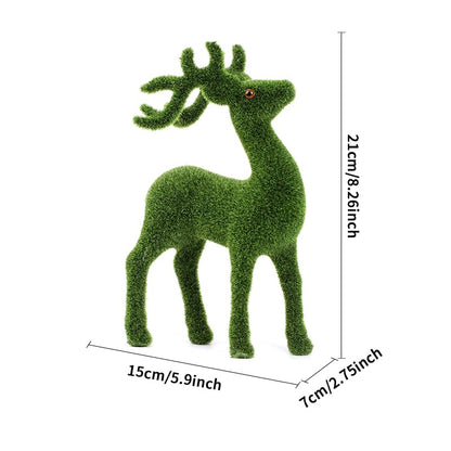 Decorative Moss Reindeer Figurines, Set of 4 - Green Flocked Deer Statues for Woodland Christmas Table Centerpiece, Indoor Mantel Shelf and Garden Decor