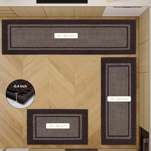 anllugs Kitchen Rugs Set, 24" x 36"+24" x 60", Grayish Brown & Coffee - color: Grayish Brown & Coffee, size: 24" X 36"+ 24" X 60"