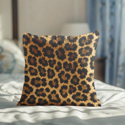 Leopard Print Pillow Cover Tan Black Animal Pattern Decor 18x18 - color: Tan Leopard Print