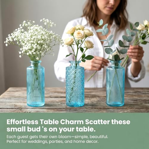 Glass Bud Vases 30 Pack, Small Blue Flower Vases for Centerpieces in Bulk - color: Blue