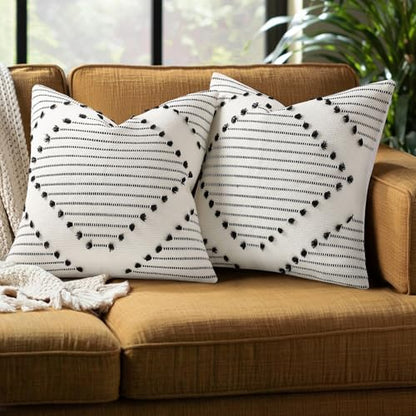 Mecatny Boho Outdoor Throw Pillow Covers 16x16 Set of 2 Black & Cream White - color: Black, size: 16" x 16" (Pack of 2)