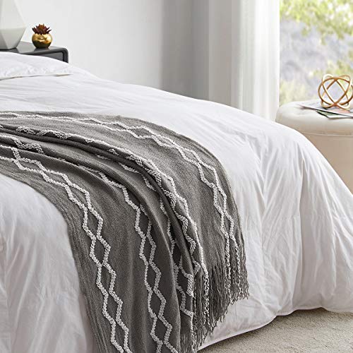 BOURINA Knitted Throw Blanket Boho Chenille Outdoor Blanket,Grey 60x80Inch - color: A-grey, size: 60"×80"