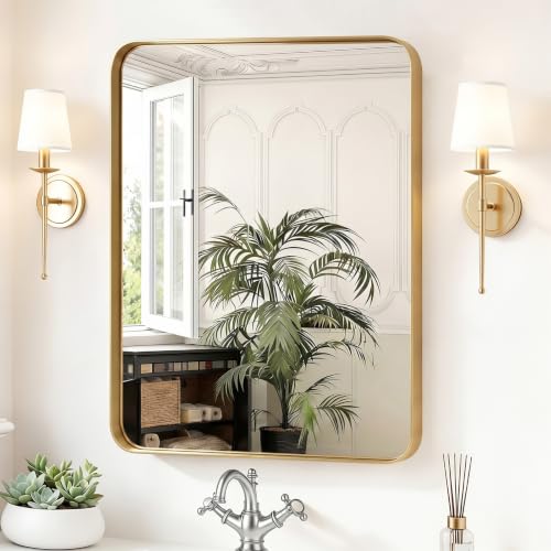Sweetcrispy Bathroom Wall Mirror, 32x24 Inch Mirror for Over Sink, Gold - color: Gold-rect, size: 32"L x 24"W