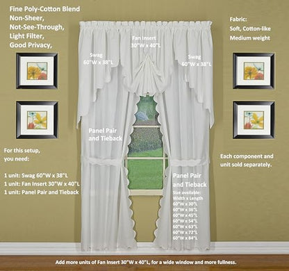 Today's Curtain CA2003K Orleans 54" Panel Pair with Tiebacks Tambour Scallop Edge Curtain, White, 60" W x 54" L/TB - color: White, size: 60"W x 54"L (Pack of 1)