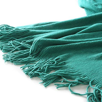 Homiest Teal Knitted Throw Blanket with Fringe, 50x60 Inch - color: Teal, size: 50" x 60"