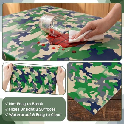 100FT x 54IN Camouflage Plastic Tablecloth Roll with Slide Cutter Box - color: Green Camo, size: 1200" x 54" (Rectangular)