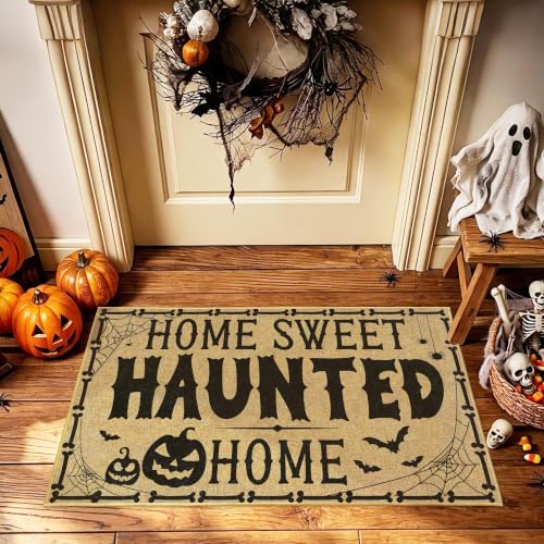 Halloween Doormat Outdoor Indoor Funny Welcome Entrance Floor Mat 17"x30" | Mat for front door, entryway matt, low profile, durable, housewarming gift, for living room bedroom patio porch holiday decor - color: Haunted