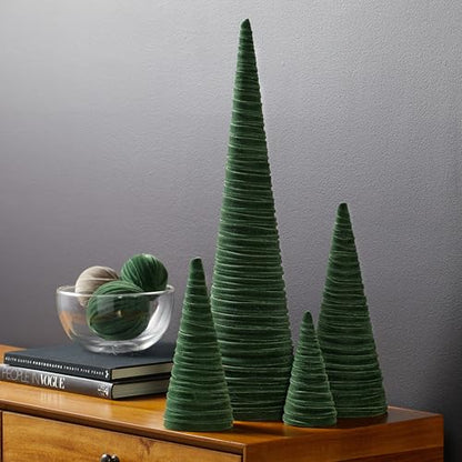 Your Heart's Content Velvet Trees Set of 4 Olive, Modern Mantle, Elegant Entryway, Green Valentine Tree Tabletop, Holiday Table Centerpiece, Cozy Gift for (Olive) - color: Olive