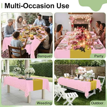 Smiry Disposable Rectangle Plastic 54 x 108 Inch Table Cloth 3 Pack - color: Pink and Gold