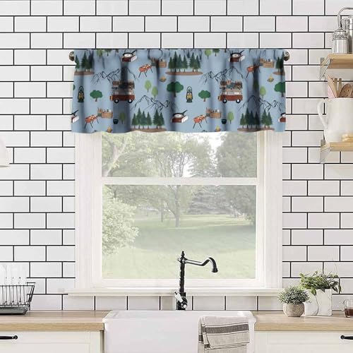 Camping Caravan Valance Curtain, Rustic Camping Equipment Farmhouse Forest Adventure Blackout Window Valance for Kitchen Kids Bedroom Livingroom, 54x18inch - color: Camp-5