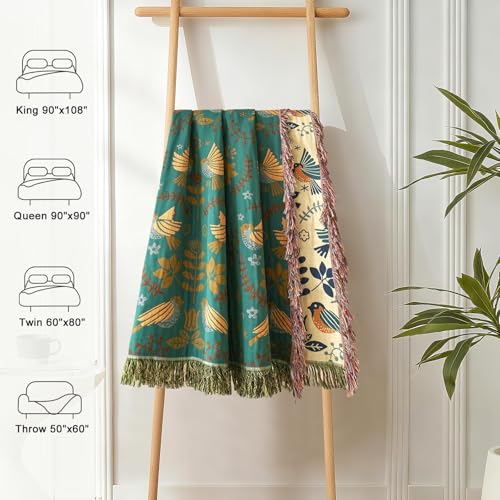 LUTBM Boho Throw Blanket for Couch 50"x60", 100% Cotton Soft Bed Blankets - color: Animal-bird-a, size: 50"×60"