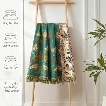 LUTBM Boho Throw Blanket for Couch 50"x60", 100% Cotton Soft Bed Blankets - color: Animal-bird-a, size: 50"×60"