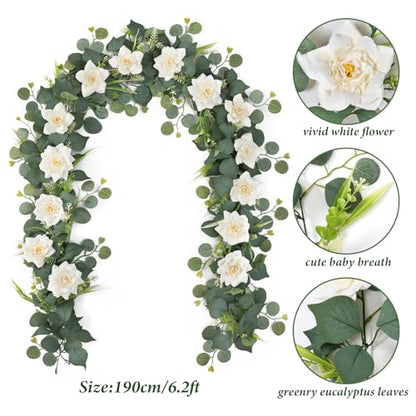Flower Garland Artificial Rose Garland 4PCS Eucalyptus Garlands - color: White Rose, size: 4PCS