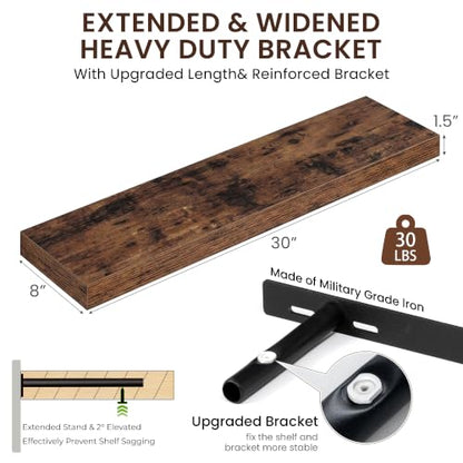 Dreamland 36Inch Floating Shelves for Wall 8" Deep Rustic Brown Set of 2 - color: Rustic Brown, size: 8"D x 36"L