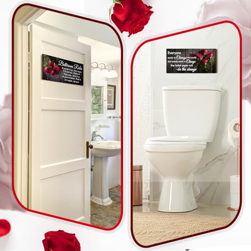 Jetec 2 Pcs Funny Bathroom Signs Wall Decor Farmhouse,Rose Style - style: Rose Style