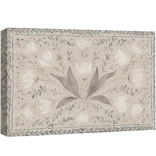 wall26 Canvas Print Wall Art Neutral Beige Tulip Botanical Tapestry Style Vintage Floral Digital Art Realism Rustic Scenic Nature Photography Colorful for Living Room, Bedroom, Office - 12"x18" - color: A25-2605-M22, size: 18"L x 12"W