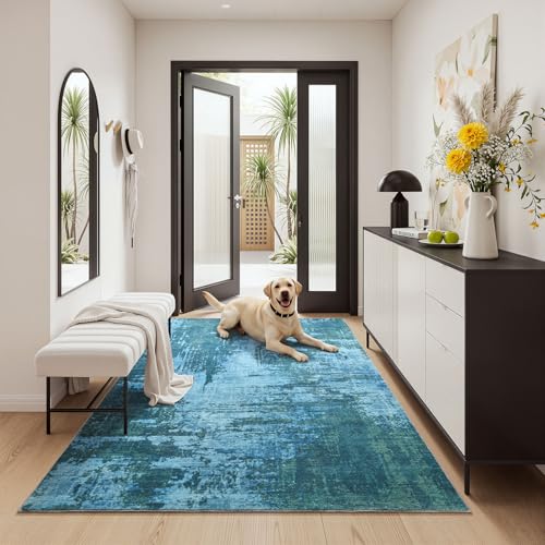 Merelax 3x5 Blue Area Rug Washable Non-Slip Low Pile Entryway Carpet - color: Blue, size: 3' x 5'(36''x60'')