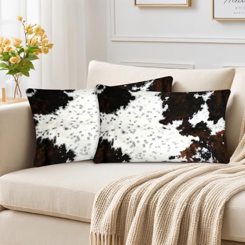 Black Brown White 12X20 Lumbar Throw Pillow Covers Cow Print - color: Cow Skin
