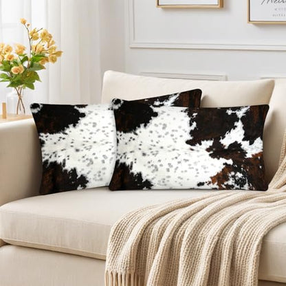 Black Brown White 12X20 Lumbar Throw Pillow Covers Cow Print - color: Cow Skin