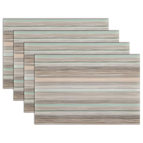 Winknowl Placemats Set of 4, Heat Resistant Non-Slip Vinyl Woven Table Mats for Dining Table, Washable Durable Elegant Place Mats for Kitchen Indoor/Outdoor Use (Teal Green) - color: Teal Green, size: Set of 4