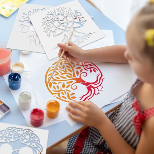 Yazhiji 15Pcs 6 x 6 Inch Tree of Life Stencil, Reusable Stencils for Painting on Wood Decoration Painting Templates for Wall Floor DIY Decorations Christmas Gifts for Kids - style: Tree of Life
