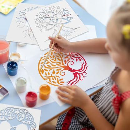 Yazhiji 15Pcs 6 x 6 Inch Tree of Life Stencil, Reusable Stencils for Painting on Wood Decoration Painting Templates for Wall Floor DIY Decorations Christmas Gifts for Kids - style: Tree of Life