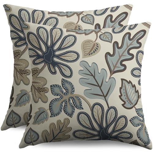 Tropical Pillow Covers 20X20 Set of 2, Blue Brown Tan Monstera Palm Leaf Summer Print Abstract Decorative Throw Pillowcases Outdoor Boho Farmhouse Seasonal Cushion Cases Couch Sofa Bed Decor - size: 20" x 20" (Pack of 2)