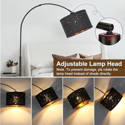Dimmable Floor Lamp, Arc Floor Lamp with Adjustable Star Shade, Black - color: Black Base with Stars Shade