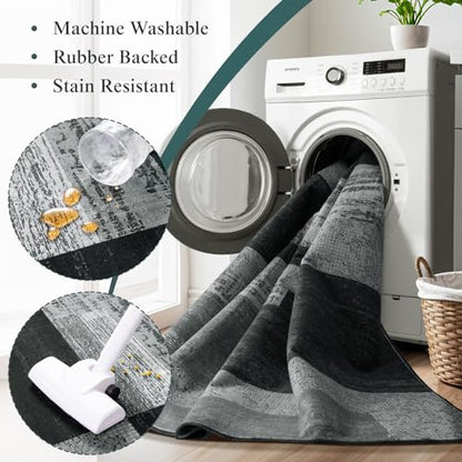 LIANLAM 2x6 Washable Runner Rug for Hallway&Kitchen(2x6,Black&Gray) - color: Black-gray, size: 2' x 6' (Rectangular)