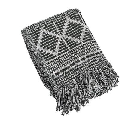 Bloomingville Soft Recycled Cotton Blend Throw with Diamond Pattern, Green and Beige - color: Green