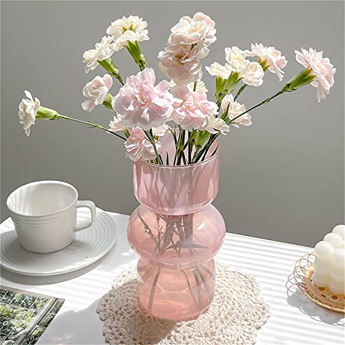 JSPYFITS Glass Hydroponic Flower Vase, 7 Inches Colored Glassbubble Vases for Flowers, Three-Layer Glass Funky Vase for Home/Office/Weddings/Party Table Flower Decor (Pink) - color: Pink, size: Three-Layer